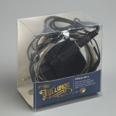 Гирлянда «Нить» 20 м роса, IP20, серебристая нить, 200 LED, свечение мульти, 12 В