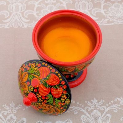 Конфетница, с крышкой, большая, хохлома
