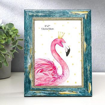 Фоторамка пластик 13х18 см "Состаренная древесина, синий" 22х17 см