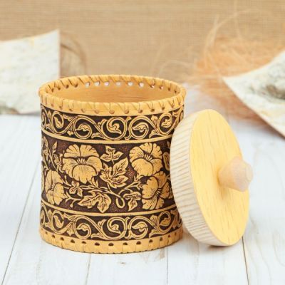 Туес «Лето», шитый, 10×10×14,5 см, береста