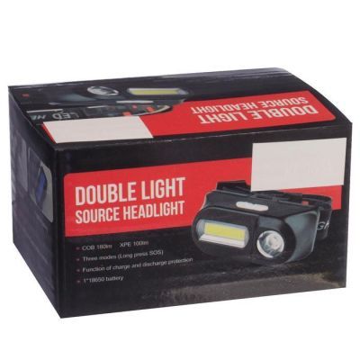 Фонарь налобный аккумуляторный 5 Вт, 1200 мАч, 100/180 лм, 6 режимов, USB