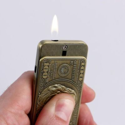 Зажигалка газовая "Бенджамин Франклин", золотистая, 3.5х7 см