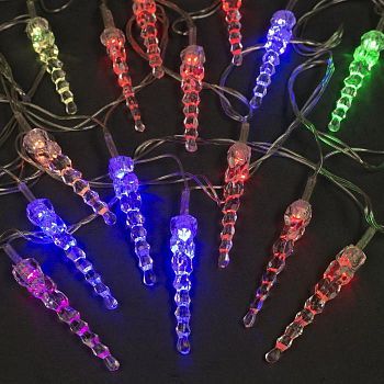 Гирлянда «Нить» 5 м с насадками «Сосульки тающие», IP20, прозрачная нить, 20 LED, свечение мульти (RG/RB), мигание, 220 В