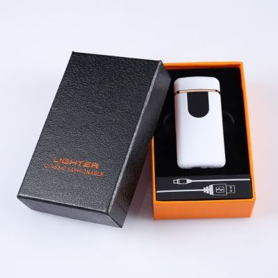 Зажигалка электронная "Классика", USB.  дуговая, с индикатором заряда, белая