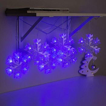 Гирлянда «Нить» 2 м с насадками «Снежинка матовая», IP20, прозрачная нить, 36 LED, свечение синее, 220 В