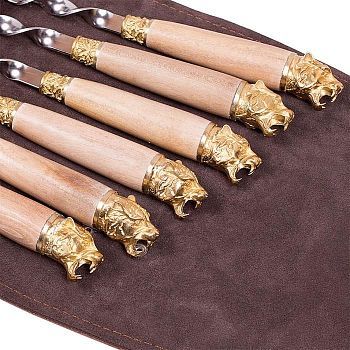 Шампура подарочные 6 шт. в колчане из натуральной кожи