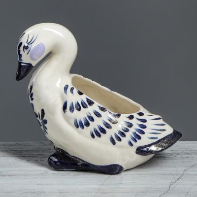 Конфетница "Утка", роспись, бело-синяя, керамика, 1 л, 17 см