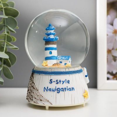 Сувенир полистоун водяной шар свет, музыка "Парусник/Маяк" 12,5х8х8 см
