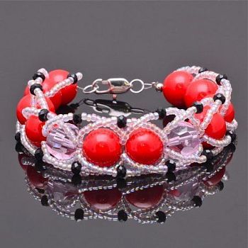 Браслет прес. Коралл, хрусталь "Патриция" арт.КАП-1190