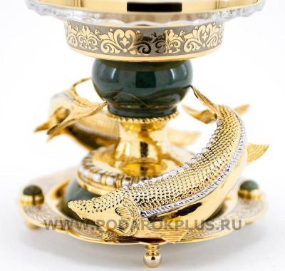 Икорница "Два осетра" камень нефрит