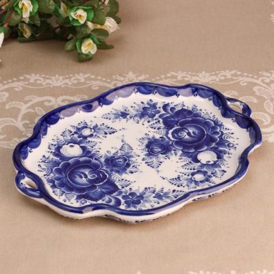 Поднос «Цветок», с ручками, 21×28×2 см, гжель