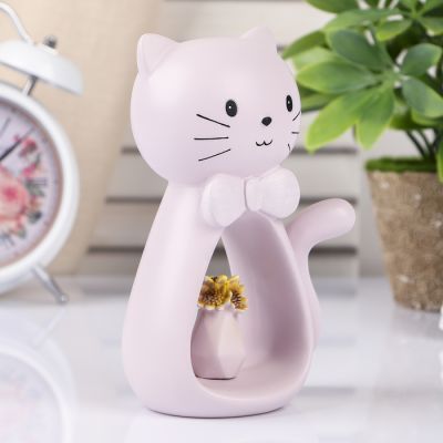 Копилка полистоун "Котенок с бантом и вазой цветов" МИКС 15х9,5х6 см