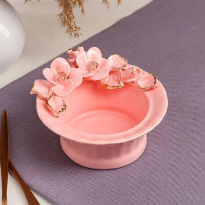 Конфетница "Ромашка", розовая, лепка, птички, 9 см, микс