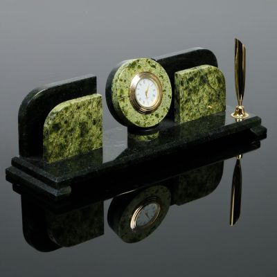 Набор письменный «Змеевик»: часы, подставка для ручки