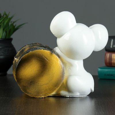 Копилка "Мышка с бочкой" белая 14х19см