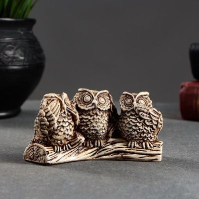 Фигура "Три совы" 9х5см, кость / мраморная крошка