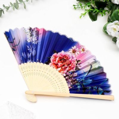 Веер дерево, текстиль "Цветы на атласе" МИКС 21 см