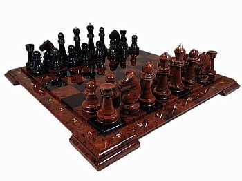 Шахматы элитные VIP из камня обсидиан (35 х 35 см)