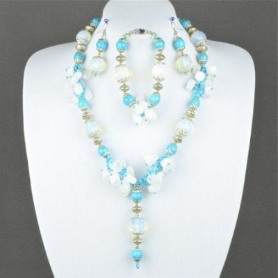 Авторский комплект прес.Бирюза, хрусталь, лунный камень "Эдельвейс" арт.ВАС-1096