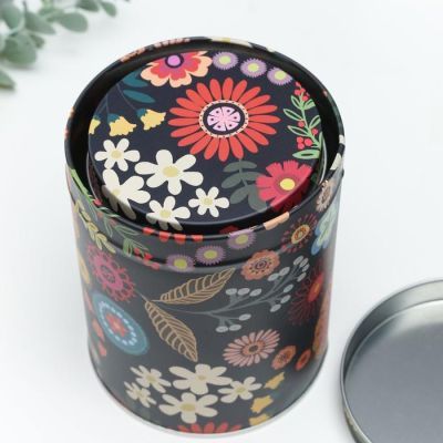 Шкатулка металл цилиндр "Цветы на чёрном" набор 4 шт 9,5х6; 11х7,5; 12,5х9; 14х10,5х10,5 см   535240