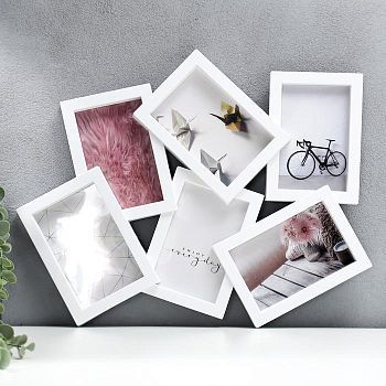 Фоторамка пластик на 6 фото 10х15 см "Абстракция" белая 36х44,5 см