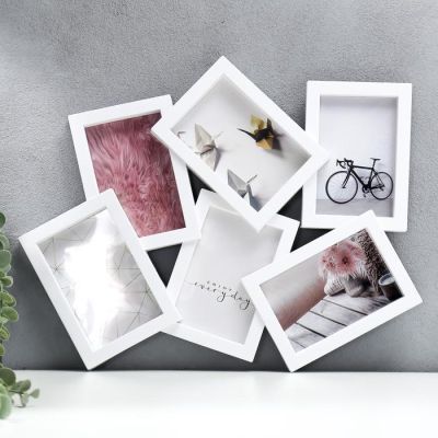 Фоторамка пластик на 6 фото 10х15 см "Абстракция" белая 36х44,5 см