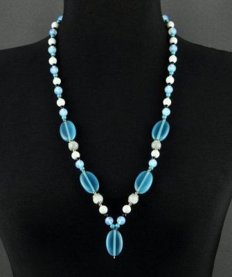 Бусы Кошачий глаз, кахолонг, хрусталь "Голубок" арт.ВАН-416