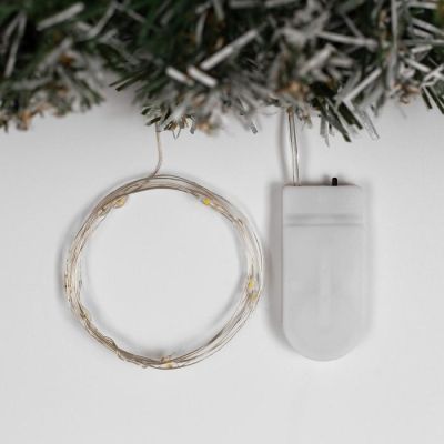 Гирлянда «Нить» 1 м роса, IP20, серебристая нить, 10 LED, свечение жёлтое, CR2032х2