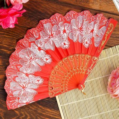 Веер пластик "Цветы с блёстками" МИКС 23 см