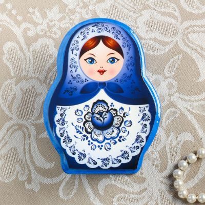 Шкатулка «Матрёшка», гжель, синяя, 11×8 см, лаковая миниатюра