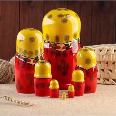 Матрёшка «Розочка», жёлтый платок, 8 кукольная, 19-22  см, ручная работа