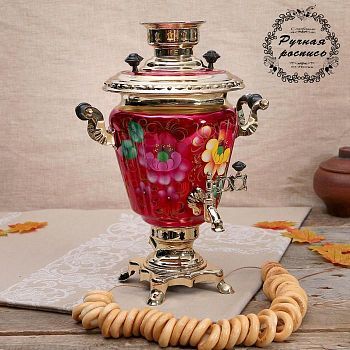 Самовар «Жостово на красном», рюмка, 3 л, электрический