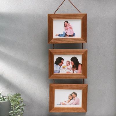 Фоторамка на 3 фото 10х15 подвесная, орех