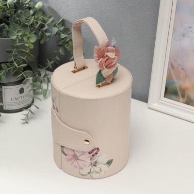 Шкатулка кожзам для украшений "Яблоневый цвет" бежевая 14х17х14 см