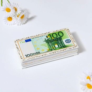 Шкатулка - купюрница «100 евро», белая, 8,5×17 см, лаковая миниатюра