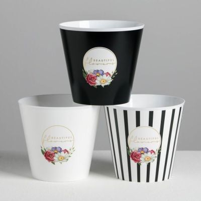 Набор кашпо 3 в 1 Beautiful, тиснение, 0,8 л, 11 х 12 см