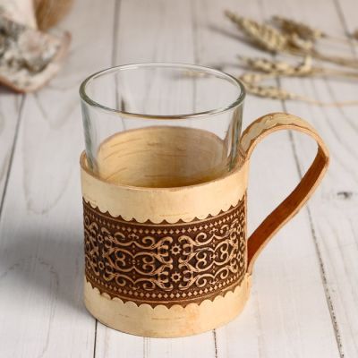 Подстаканник «Узор», с стаканом, 80х120 см, береста