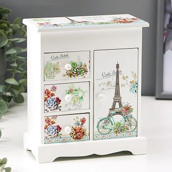 Шкатулка дерево "Велосипед с цветами у Эйфелевой башни" 18,5х16х8 см