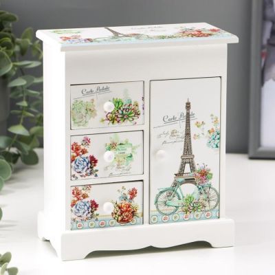 Шкатулка дерево "Велосипед с цветами у Эйфелевой башни" 18,5х16х8 см