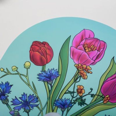 Веер-опахало "Тюльпаны и васильки" 21х13 см