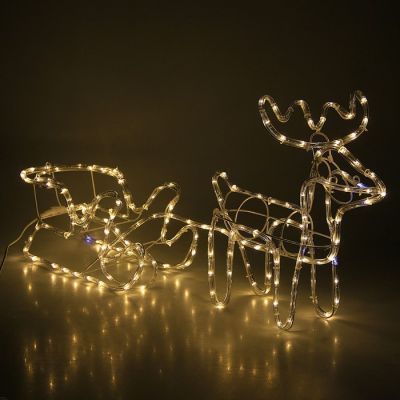 Светодиодная фигура «Олень с санями», олень: 48 × 48 × 19 см, сани: 45 × 23 × 23 см, дюралайт, 216 LED, 220 В, мерцание, свечение белое/тёплое белое