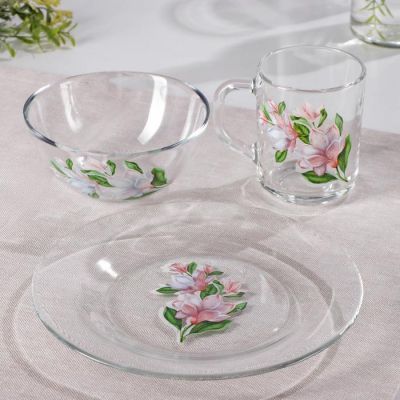 Набор для завтрака «Магнолия», 3 предмета: тарелка d=20 см, салатник d=13 см, кружка 250 мл