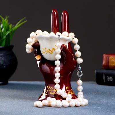 Подставка под мелочи и кольца "Рука" коричневая с золотом МИКС, 10х8х17см