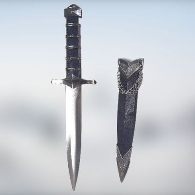 Сувенирный кинжал 35 см (рукоятка с рёбрами, на ножнах полоски) в коробочке