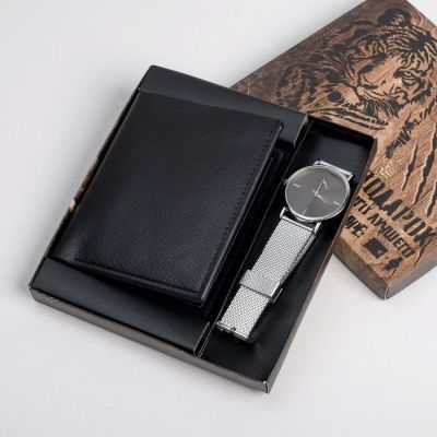 Набор «Сильному духом», кошелек и наручные часы