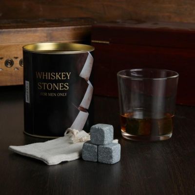 Набор камней для виски "Whiskey stones", 3 шт в тубусе, со стаканом