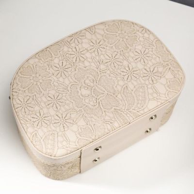 Шкатулка кожзам для косметики "Кружево цветы" сливки н-р 3 шт 6,5х11х19 8х14х22 11х25х17 см   514444
