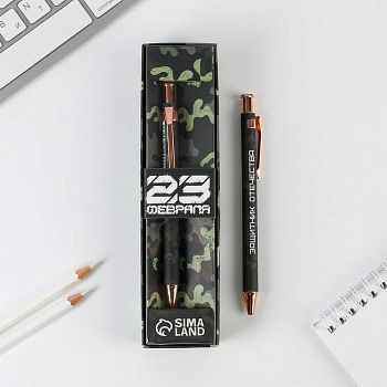 Ручка пластик в подарочной коробке «23 февраля», шариковая, синяя паста 0,7мм