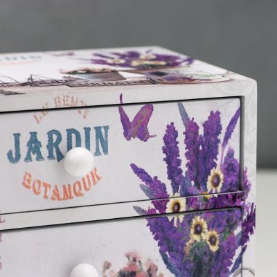 Шкатулка дерево комод 3 ящика "Лаванда и Эйфелева башня" 14,8х15,6х11,6 см
