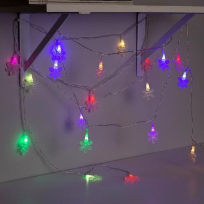 Гирлянда «Нить» 5 м с насадками «Снежинки», IP20, прозрачная нить, 20 LED, свечение мульти (RG/RB), мигание, 220 В